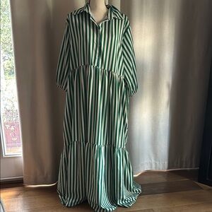 Green and White Striped Maxi Dress